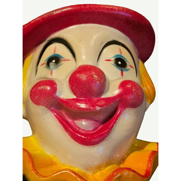 Vintage 1960's Coin Bank Smiling Circus Clown  Bank Hard Plastic Carnival Prize - Picture 9 of 14